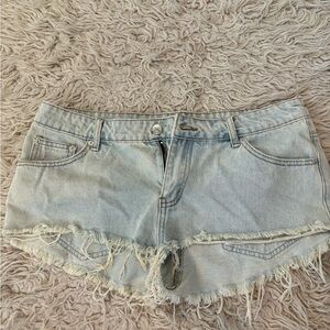 Edikted Blue Jean Shorts Distressed Frayed Hem